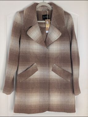 Jessica Simpson Camel Brown Plaid Wool Blend Tenth Anniversary Winter Coat
